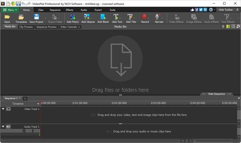 หน้าจอการใช้งานของโปรแกรม VideoPad Video Editor 18.41