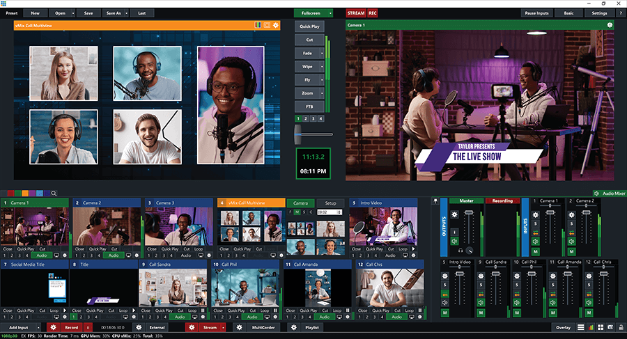 vMix Pro 28 หน้าจอการใช้งานของโปรแกรม vMix Pro 28