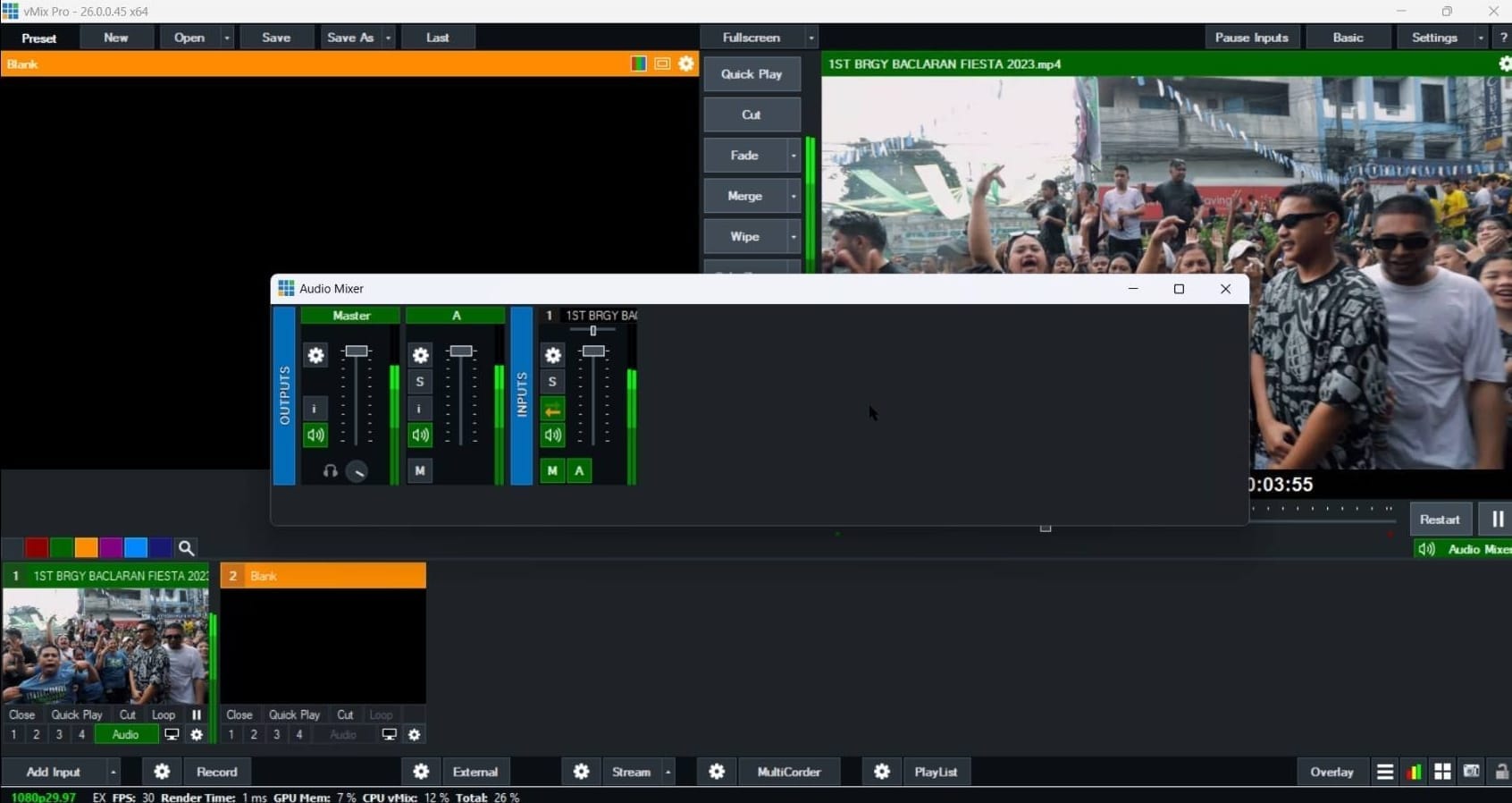 หน้าจอการใช้งานของโปรแกรม vMix Pro 28