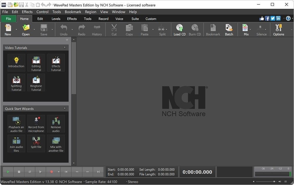 หน้าจอการใช้งานของโปรแกรม WavePad Sound Editor 24.34