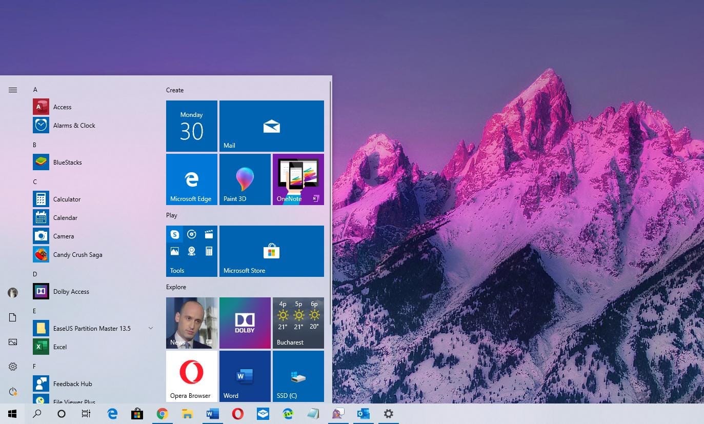 หน้าจอการใช้งานของโปรแกรม Windows 10 1909 Pro (Full)