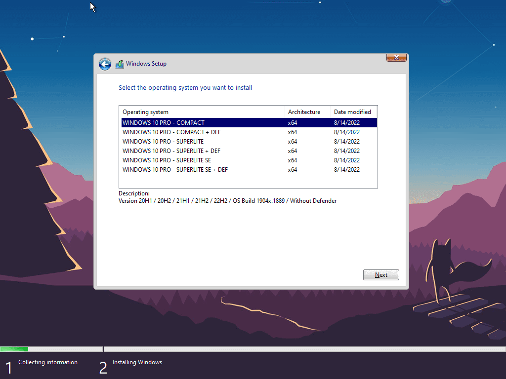 หน้าจอการใช้งานของโปรแกรม Windows 10 Lite 22H2