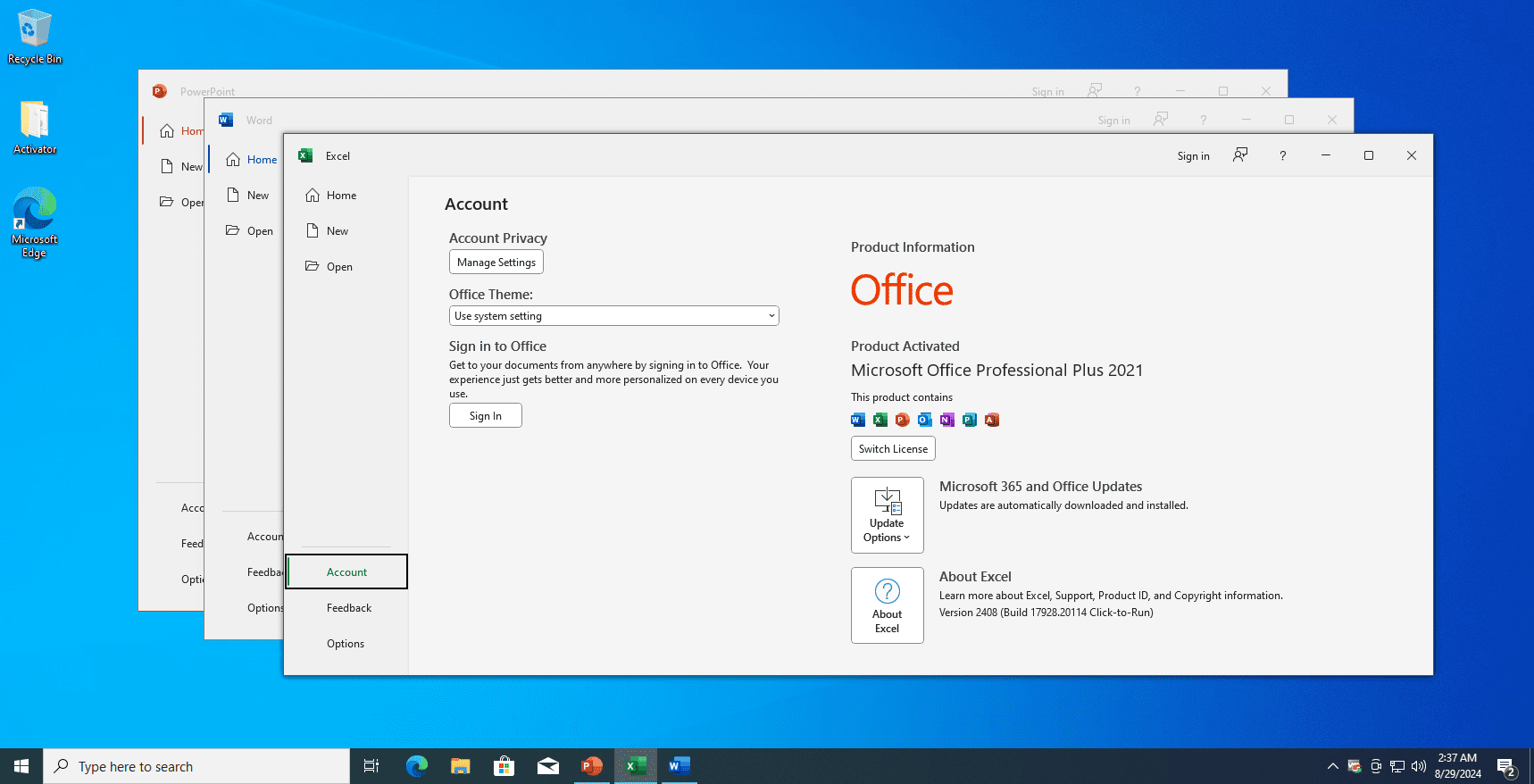 หน้าจอการใช้งานของโปรแกรม Windows 10 Pro 22H2