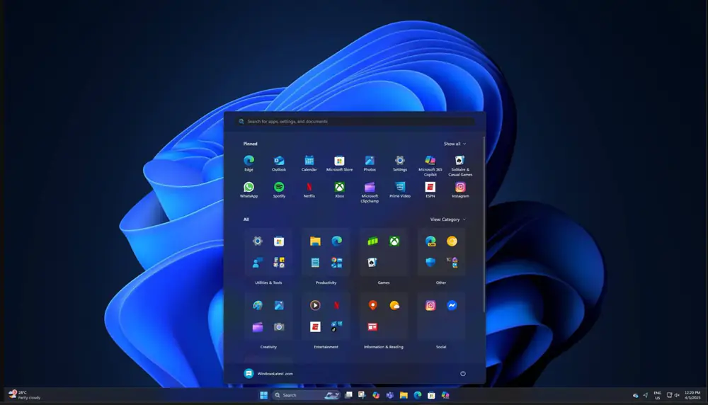หน้าจอการใช้งานของโปรแกรม Windows 11 25H2 Pro / Home