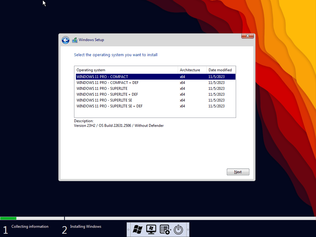 หน้าจอการใช้งานของโปรแกรม Windows 11 Lite 25H2 / 24H2 / 22H2