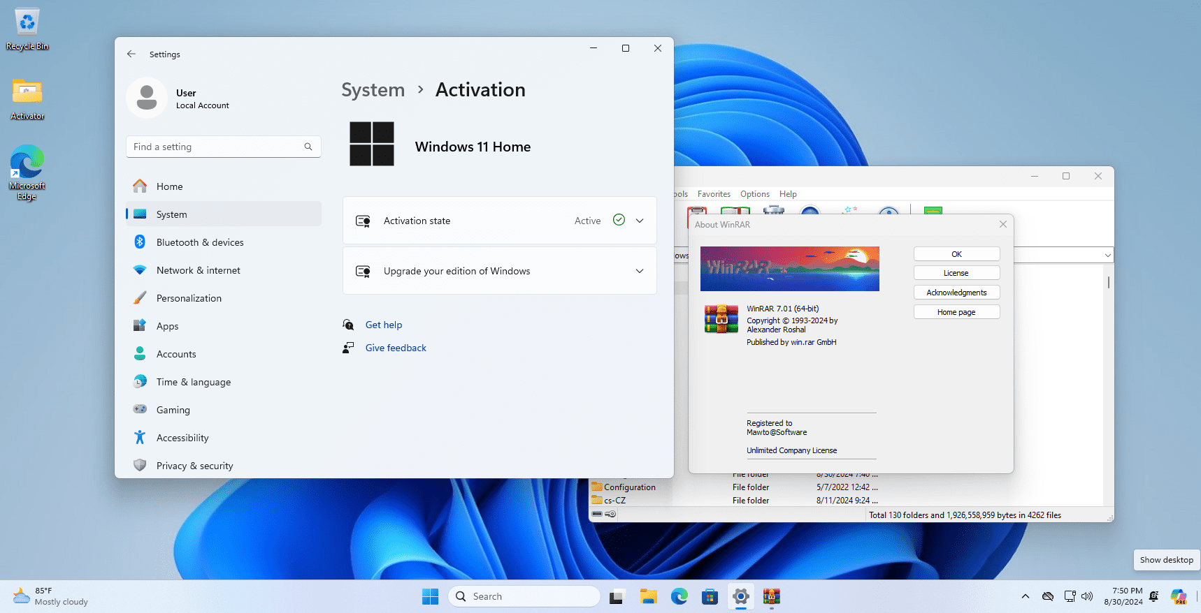 หน้าจอการใช้งานของโปรแกรม Windows 11 Home 24H2 / 23H2