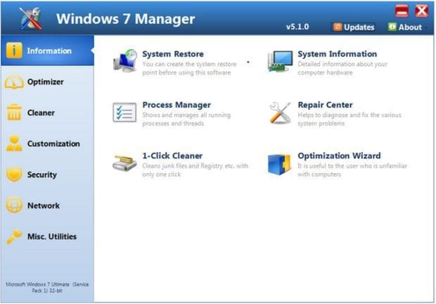 ภาพประกอบการใช้งานโปรแกรม โหลด Windows 7 Manager 5.1.9 [Full] โปรแกรมจัดการ Win7 ล่าสุด ลำดับที่ 2