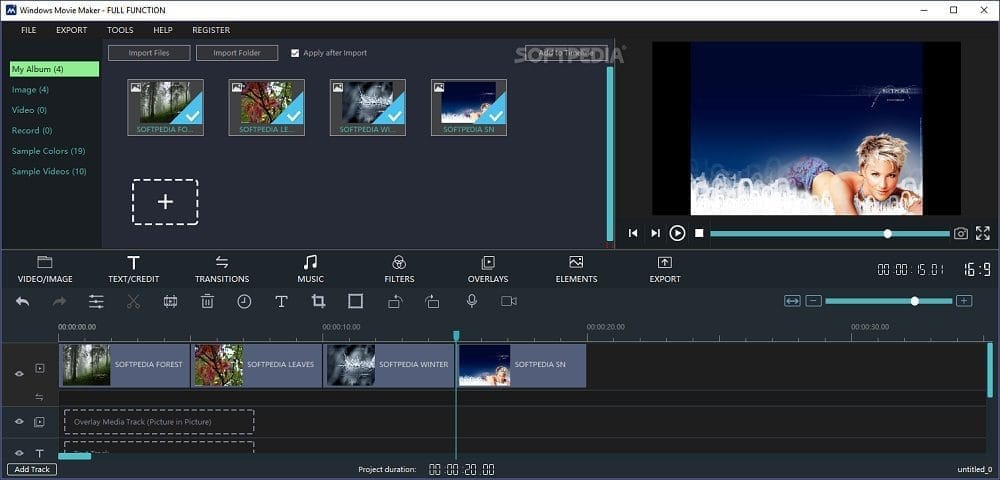 หน้าจอการใช้งานของโปรแกรม Windows Movie Maker 2025 v10.0.3.9