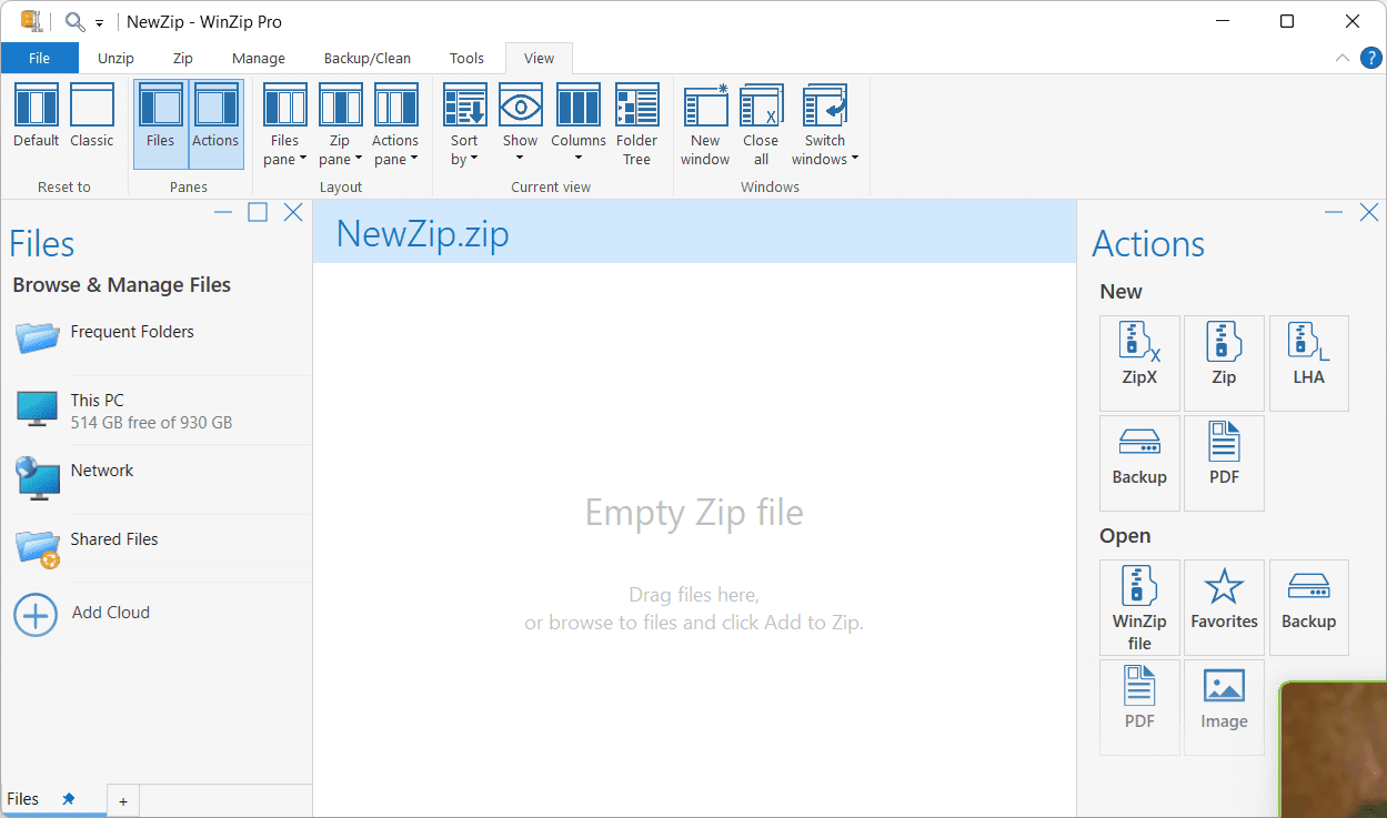 หน้าจอการใช้งานของโปรแกรม WinZip Pro 29.0.16416