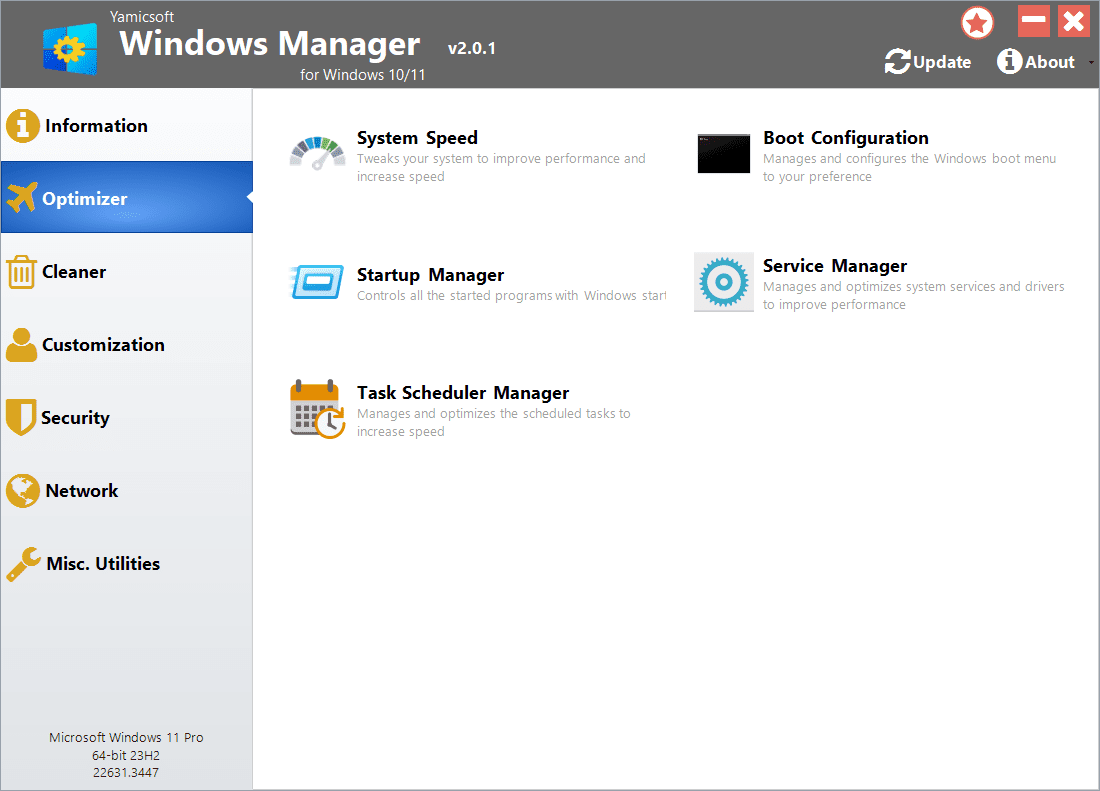 หน้าจอการใช้งานของโปรแกรม Windows Manager v2.3.9